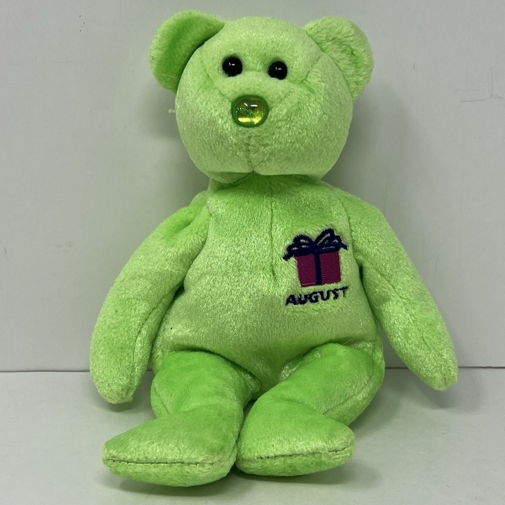 Ty August Green‎ Teddy Bear Plush Beanie baby Retired Stuffed Animal Toy